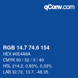 カラーコード: RGB 14.7 74.6 154 | qconv.com