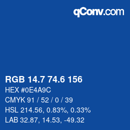 カラーコード: RGB 14.7 74.6 156 | qconv.com