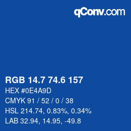 カラーコード: RGB 14.7 74.6 157 | qconv.com