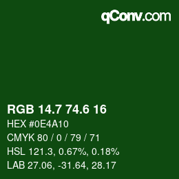 カラーコード: RGB 14.7 74.6 16 | qconv.com