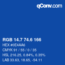 カラーコード: RGB 14.7 74.6 166 | qconv.com