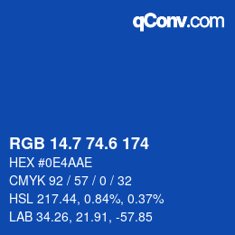 カラーコード: RGB 14.7 74.6 174 | qconv.com