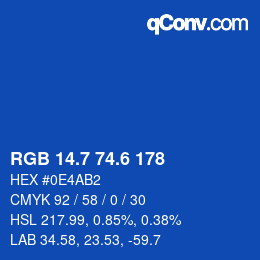 カラーコード: RGB 14.7 74.6 178 | qconv.com
