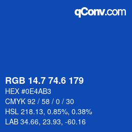 カラーコード: RGB 14.7 74.6 179 | qconv.com