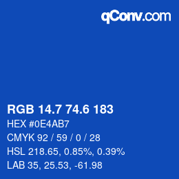 カラーコード: RGB 14.7 74.6 183 | qconv.com