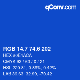 カラーコード: RGB 14.7 74.6 202 | qconv.com