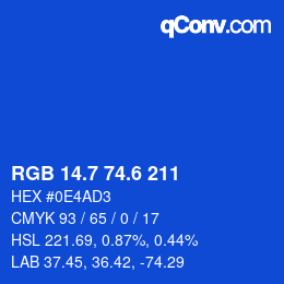 カラーコード: RGB 14.7 74.6 211 | qconv.com