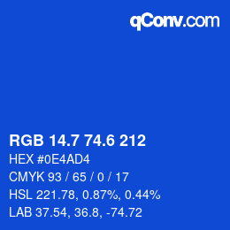 カラーコード: RGB 14.7 74.6 212 | qconv.com