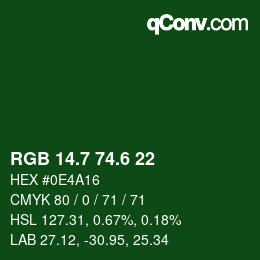 カラーコード: RGB 14.7 74.6 22 | qconv.com