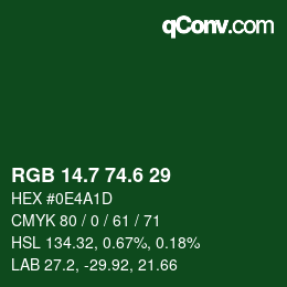 カラーコード: RGB 14.7 74.6 29 | qconv.com