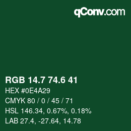 カラーコード: RGB 14.7 74.6 41 | qconv.com