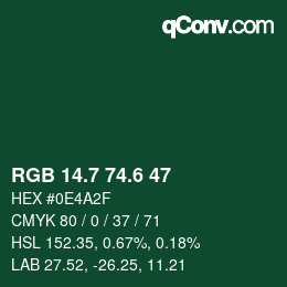 カラーコード: RGB 14.7 74.6 47 | qconv.com