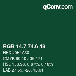 カラーコード: RGB 14.7 74.6 48 | qconv.com