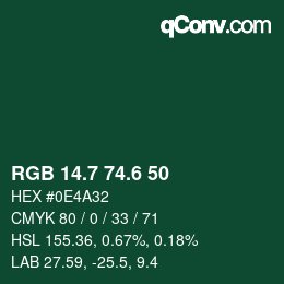 カラーコード: RGB 14.7 74.6 50 | qconv.com