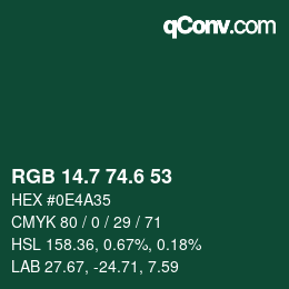 カラーコード: RGB 14.7 74.6 53 | qconv.com