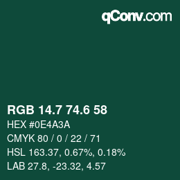 カラーコード: RGB 14.7 74.6 58 | qconv.com