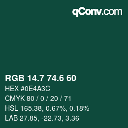 カラーコード: RGB 14.7 74.6 60 | qconv.com