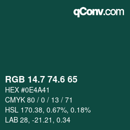 カラーコード: RGB 14.7 74.6 65 | qconv.com