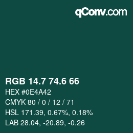カラーコード: RGB 14.7 74.6 66 | qconv.com