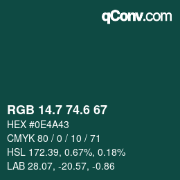 カラーコード: RGB 14.7 74.6 67 | qconv.com