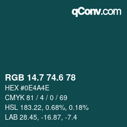 カラーコード: RGB 14.7 74.6 78 | qconv.com