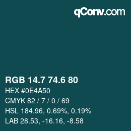 カラーコード: RGB 14.7 74.6 80 | qconv.com