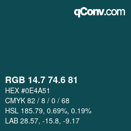 カラーコード: RGB 14.7 74.6 81 | qconv.com