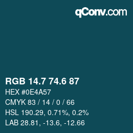 カラーコード: RGB 14.7 74.6 87 | qconv.com