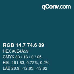 カラーコード: RGB 14.7 74.6 89 | qconv.com