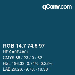 カラーコード: RGB 14.7 74.6 97 | qconv.com