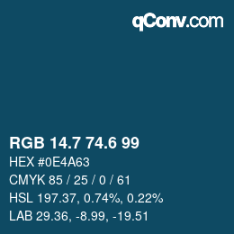 カラーコード: RGB 14.7 74.6 99 | qconv.com