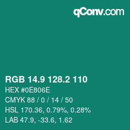 カラーコード: RGB 14.9 128.2 110 | qconv.com