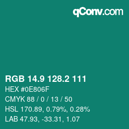 カラーコード: RGB 14.9 128.2 111 | qconv.com