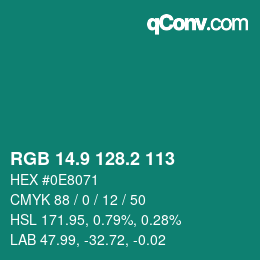 カラーコード: RGB 14.9 128.2 113 | qconv.com