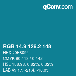 カラーコード: RGB 14.9 128.2 148 | qconv.com