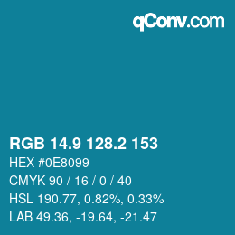 カラーコード: RGB 14.9 128.2 153 | qconv.com