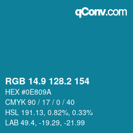 カラーコード: RGB 14.9 128.2 154 | qconv.com