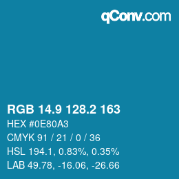 カラーコード: RGB 14.9 128.2 163 | qconv.com