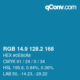 カラーコード: RGB 14.9 128.2 168 | qconv.com