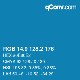 カラーコード: RGB 14.9 128.2 178 | qconv.com