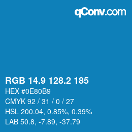 カラーコード: RGB 14.9 128.2 185 | qconv.com