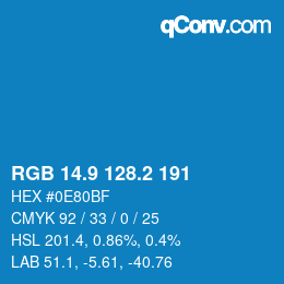 カラーコード: RGB 14.9 128.2 191 | qconv.com