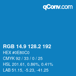 カラーコード: RGB 14.9 128.2 192 | qconv.com