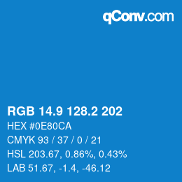 カラーコード: RGB 14.9 128.2 202 | qconv.com