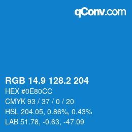 カラーコード: RGB 14.9 128.2 204 | qconv.com