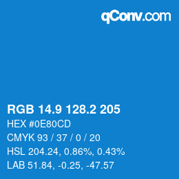 カラーコード: RGB 14.9 128.2 205 | qconv.com