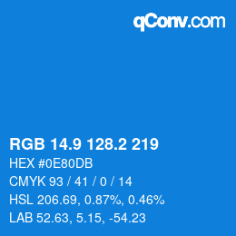 カラーコード: RGB 14.9 128.2 219 | qconv.com