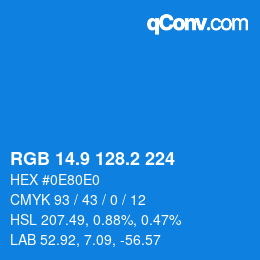 Color code: RGB 14.9 128.2 224 | qconv.com