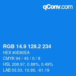 Color code: RGB 14.9 128.2 234 | qconv.com