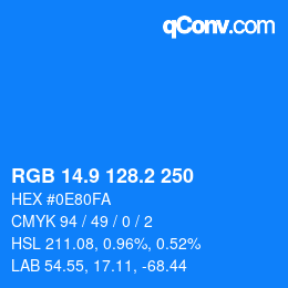 Color code: RGB 14.9 128.2 250 | qconv.com